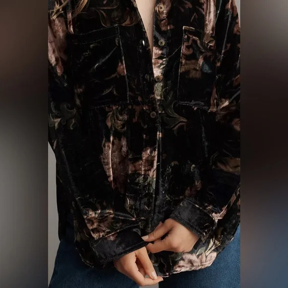 NWT Anthropology The Hadley Velvet Relaxed Buttondown Shirt by Pilcro - Picture 3 of 4